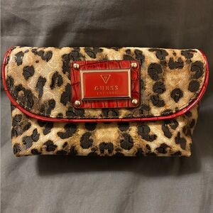 Guess Animal Print Clutch with Red Trim